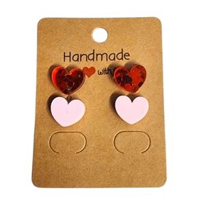 Cherry Glow Heart Acrylic Stud Earrings - 2 Pair